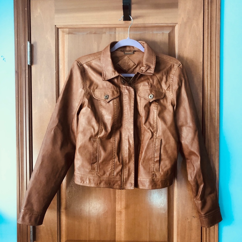 Jou Jou Tan Faux Leather Jacket